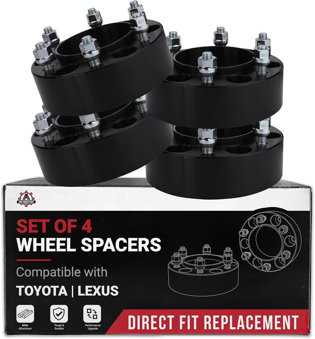 AA Ignition Wheel Spacers Set of 4 6x5.5 6x139.7mm M12x.15 2 inch 50mm - Compatible with Lexus, Toyota - GX460, GX470, 4Runner, FJ Cruiser, Land Cruiser, Sequoia - Wheel Spacer Kit - 1982-2021