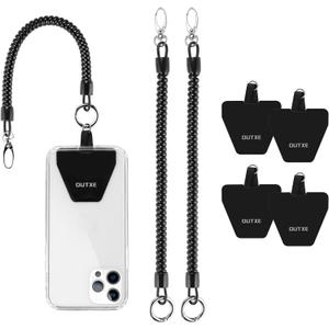 OUTXE Phone Lanyard Tether with 4 Patch- 2 Phone Tether, 4 Phone Patch, Compatible with Smartphone- Black