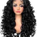 SOKU Long Curly Wig, Glueless Lace Front Wigs for Black Women 22 Inch Pre Plucked Ready to Wear Black Layered Wig with Natural Hairline 13x4x1 HD Lace Frontal