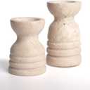 WORHE Candle Holders Italy True Natural Travertine Stone Set of 2 Premium Marble Candlestick Holder for Wedding Dinning Party Candle Stand for Dia 3/4" Taper Pillar Candles Color Beige (CH6065YL)