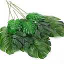 Zeyune 12Pcs Easter Artificial Palm Leaves with Stems Faux Turtle Leaf UV Resistant Tropical Plants Green Large Fake Dried Monstera Leaf Faux Palm Fronds for Outdoor Kitchen Indoor Wedding
