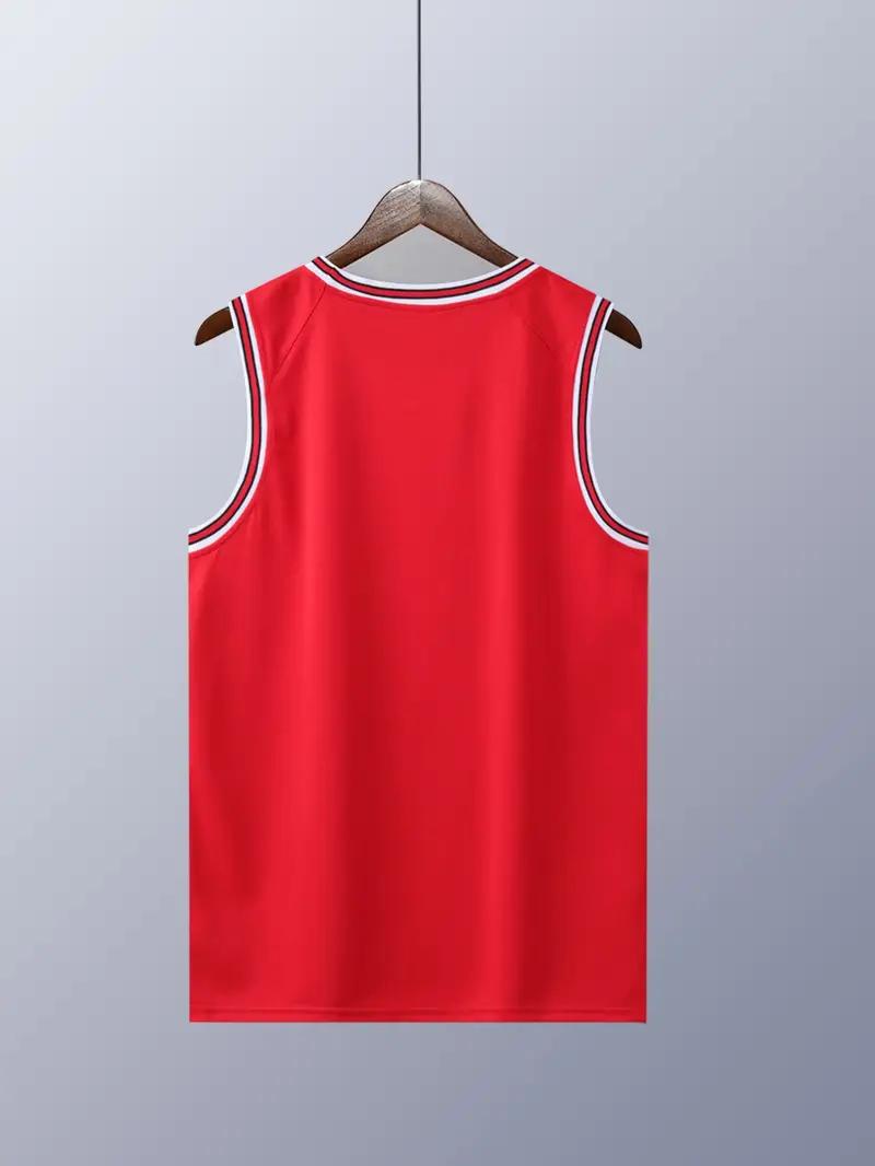 Blank Men's Basketball Jersey Cuff Stripes Team Athletic Scrimmage Uniform Mesh Sport Shirt (Large, Red)