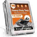 12x20FT Waterproof Tarp, Yumatum 16 Mil Heavy Duty Tarps with Reinforced Edges/Brass Grommets, 100% UV Blocking/Tear Resistant Poly Tarp for Camping, Patio, Tent, Boat(Silver/Black)