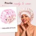 BONNET QUEEN Small Satin Bonnet Silk Bonnet for Sleeping Women Double Layer Reversible Hair Bonnet Adjustable Sleep Cap (Jade+pink)