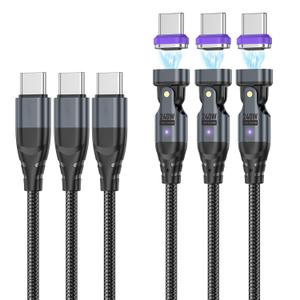 USB C to USB C Magnetic Charging Cable (3 Pack, 1.6ft+3.3ft+6ft) 180 Rotation Magnet Phone Charger 16PIN PD 240W Magnetic USB C Charging Cable Magnet Charger Data Transfer Cord for Type C Device