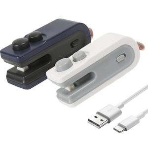 Mini Bag Sealer with Cutter and Magnet, 2-In-1 Rechargeable Mini Heat Sealer & Cutter, Magnetic Portable Plastic Resealer Bag Sealer Handheld for Snacks, Chips, Food Freshness Storage (White+Blue)