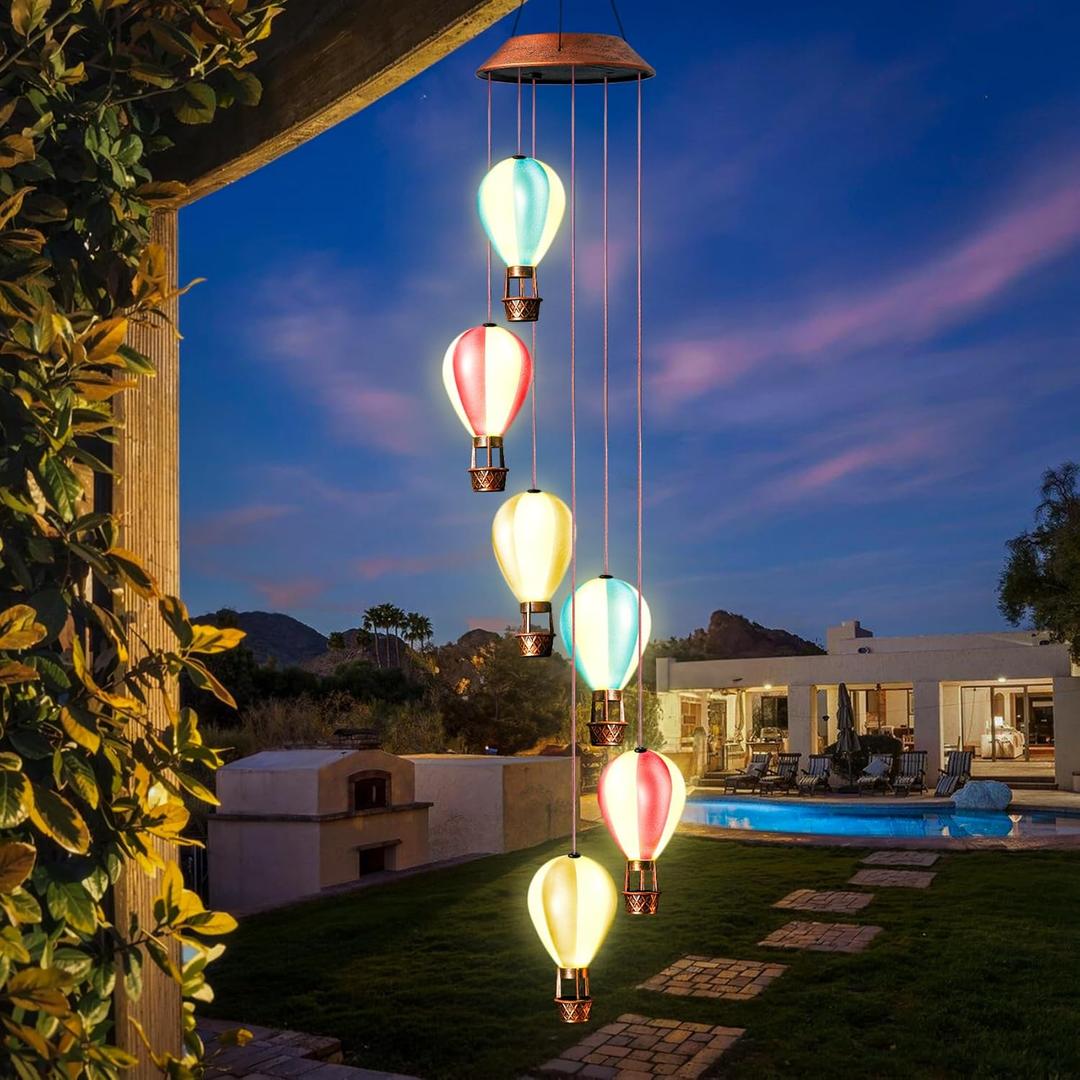 Solar Wind Chimes for Outside - Hot Air Balloon Solar Lights Outdoor Decor Gifts for Women Mom Grandma Birthday