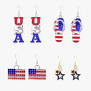 4 Pairs American Flag Earrings Patriotic Red White Blue American USA Flag Earrings Butterfly Flip Flop Sandal Diamond Dangle Drop Earring 4th of July Earrings Patriotic Star Earring for Independence Day Gift