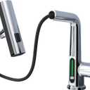 BARROCK Waterfall Bathroom Faucets with Pull Down Sprayer, Modern Pull Out Bathroom Sink Faucet with Fahrenheit Digital Temperature Display, Height Adjustable Basin Tap No Battery Needed, Chrome