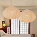 2PCS Hanging Lamp shade oval Can replace White Paper Lanterns 20INCH Linen Pendant Lampshade Handmade Hanging Lantern Minimalist White Suitable for the Living room Bedroom Kitchen white 2PCS