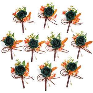 Serwalin 10Pcs Boutonniere for Men, Teal Groom and Best Man Boutonniere, Artificial Flowers for Wedding Decor Prom Homecoming Ceremony Anniversary Formal Dinner Party