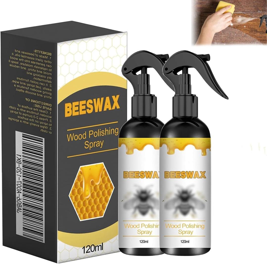 (2 pieces) Natural beeswax spray and repair agent, beeswax spray, suitable for polishing wood, leather and furniture, (120ml each bottle), Pack of 2