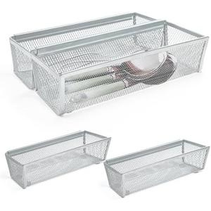 Fodofodo 6PCS Drawer Organizer for Kitchen, Utensil Mesh Organizer With Interlocking Arm for Cosmetic, Flatware, Pen (9 * 3 * 2 Inches, Grey)