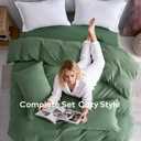 JELLYMONI 100% Washed Cotton Duvet Cover Full – Soft, Breathable Linen-Look Bedding with Natural Wrinkle Texture, Button Closure, 3-Piece Set (Dusty Green, 80"x90")