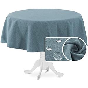 H.VERSAILTEX Linen Textured Tablecloth Round 70 inch Waterproof Decorative Table Cloth Spill-Proof Linen Look Cover for Party Table Extra Soft and Thick Fabric Wrinkle Free, Heather Stone Blue