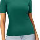 ONLYSHE Womens Short Sleeve T Shirts Summer Crewneck Tops Ribbed Knit Slim Fit Shirt Casual Basic Tees Tops (Large)