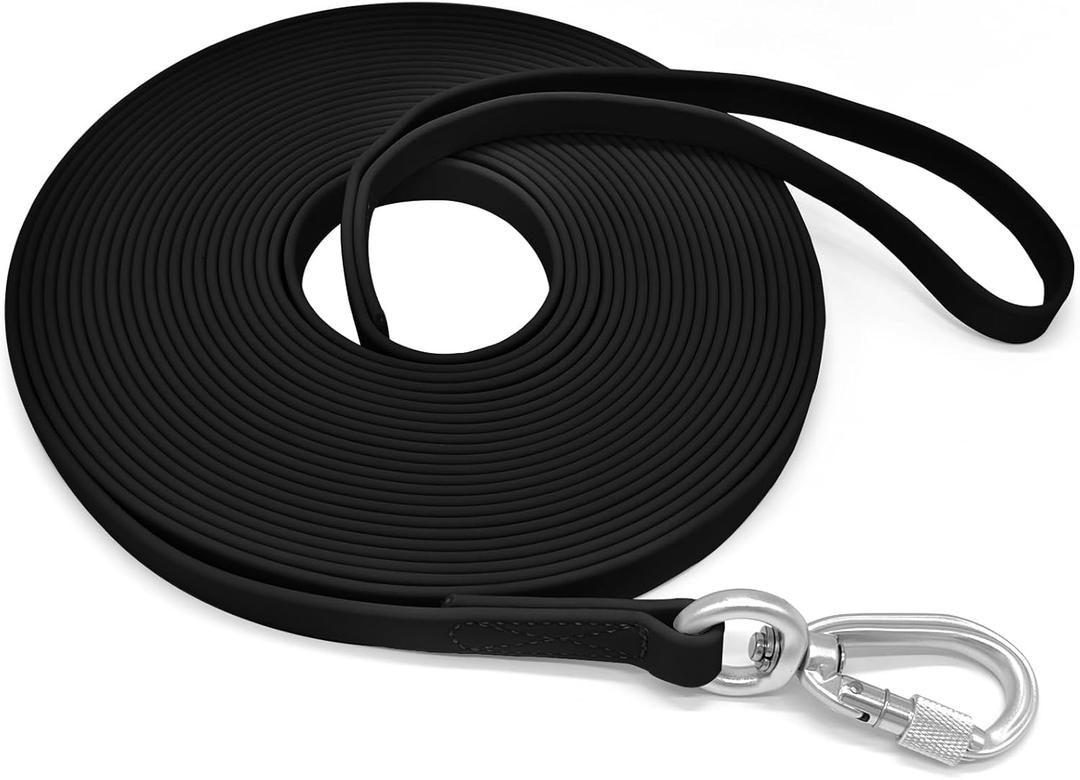 ZALER Long Dog Leash Waterproof Training Leashes 50ft 30ft 20ft 15ft 10ft 6ft, Odor Proof Recall Long Line Lead with Aviation Aluminum Carabiner Clip for Small, Medium, Large Dogs (15FT, Black)