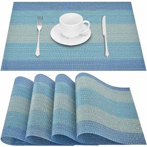 GIVERARE Placemats Set of 4, Heat-Resistant Woven Vinyl Placemat, Non-Slip Washable PVC Table Mat, Easy to Clean Premium Plastic Mats for Dining, Kitchen Table (Light Blue)