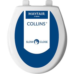 Mayfair Collins Slow Close Toilet Seat, Durable Plastic Seat with Extra Stability Bumpers and Secure Hinges, Made in USA, Round, White