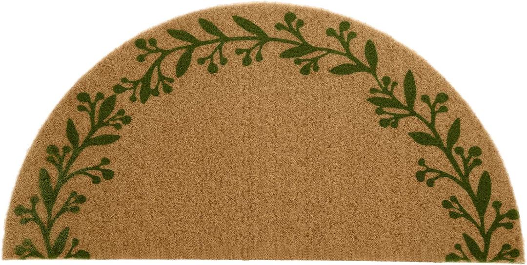 Dilunave Christmas Half Circle Coir Doormats 16 x 30 in for Outside Entrance Artificial Coir Outdoor Mat Natural Berry Leaf Vine Half Round Entry Mat for Front Door Indoor Outdoor Winter Home Floor