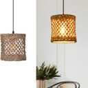 Arturesthome Boho Hand Woven Rattan Pendant Light Fixture, Mini Farmhouse Natural Chandelier Lighting, Retro Wicker Hanging Lamp for Kitchen Island D 7.8*7.8