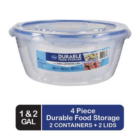 KROGER DURABLE FOOD STORAGE with SIDE LATCHING LIDS 2 Containers and Lids 1- 2 gal.  1-1 gal