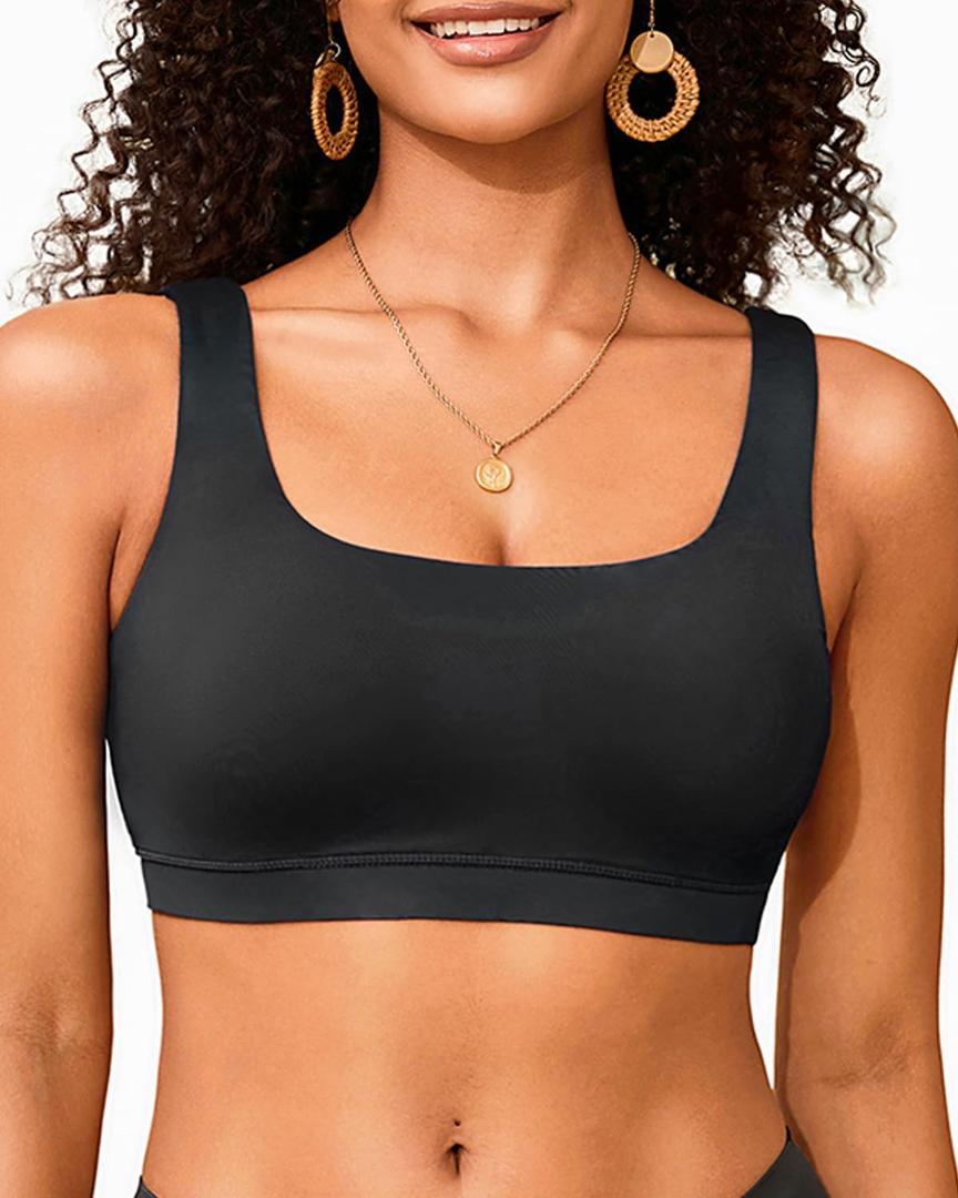 Women Sport Bra Swimsuit Top - Swim Bra Bikini Top Only Scoop Neck Bathing Suit 2025 Swimwear (X-Small, Black)