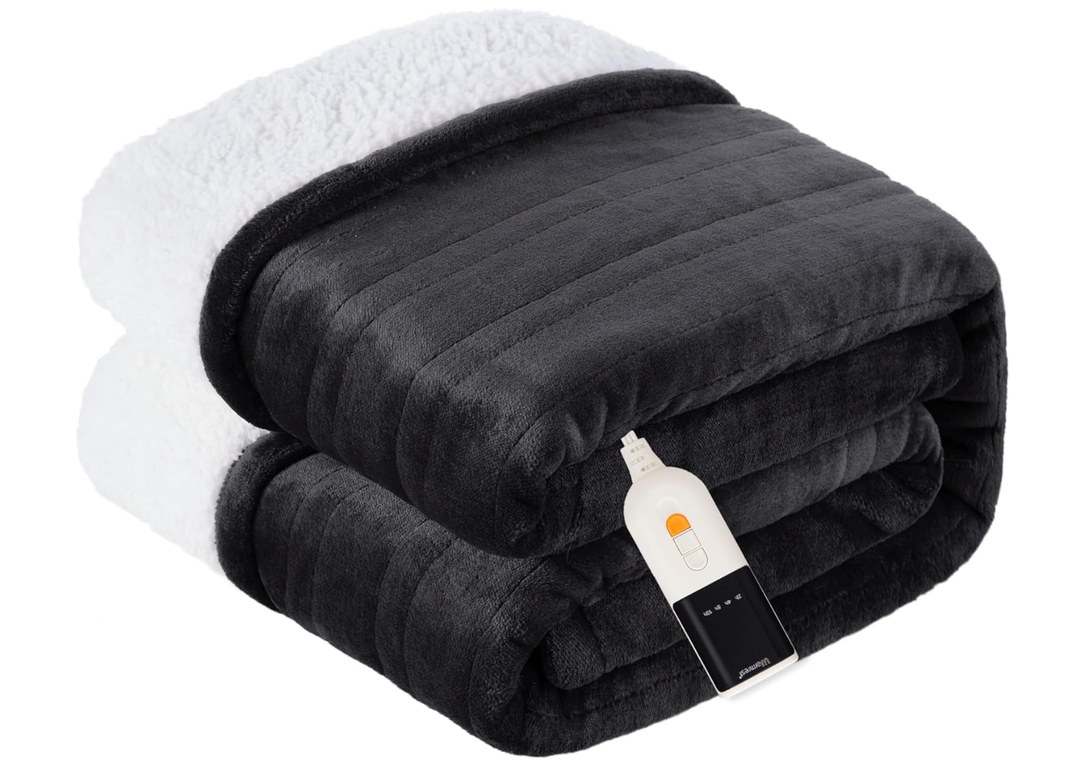 Warmest Heated Blanket Electric Throw Soft Flannel Sherpa, 6 Heat Levels Fast Heating, 2 to 10 Hours Auto-Off Detachable Controller Machine Washable, Beige, 72"x84."
