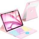 Touchpad Keyboard Case for iPad Air 11 inch M3 2025/M2 2024 7th/6th Generation, 360 Rotation Cover with Wireless Backlit Detachable Keypad for Air 10.9" 5th 4th 4 5 6 7 Gen, Pink