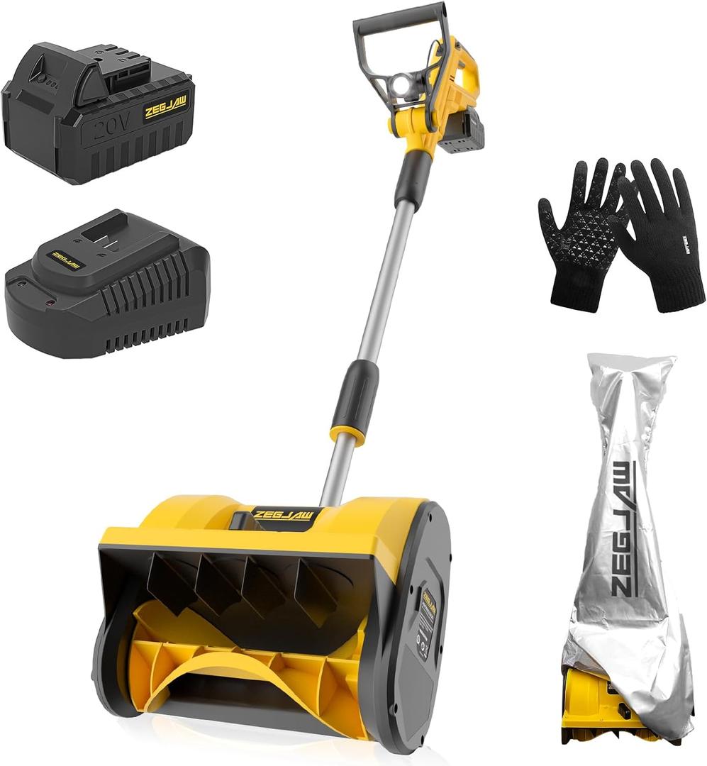 Cordless Snow Shovel,20V 12-Inch Electric Snow Shovel, Snow Blower Cordless with Directional Plate and Adjustable Front Handle, Equipped with LED Lights(4-Ah Battery and Quick Charger Included)