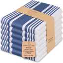 Urban Villa Kitchen Towels Blue White Striped 100% Cotton Set of 6, 20x30 Inch Oversized Dish Cloths, Highly Absorbent, Mitered Corners & Hanging Loop, Hand & Tea Towels, Dish Towels