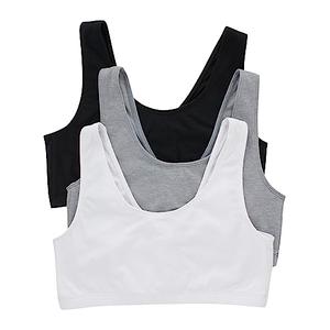 Hanes Womens Scoopneck Bralette Pack, Low-impact Bra, Cooling Stretch Cotton Crop Top, Bra, Black/Concrete Heather/White, Large US