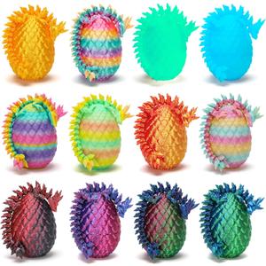 Mini 3D Printed Dragon Eggs with Dragon Inside, Articulated Crystal Dragons 3D Printed Animals Easter Egg Fillers, Easter Basket Stuffers Christmas Fidget Toys Gifts for Kids (12pcs-withoutkeychain)
