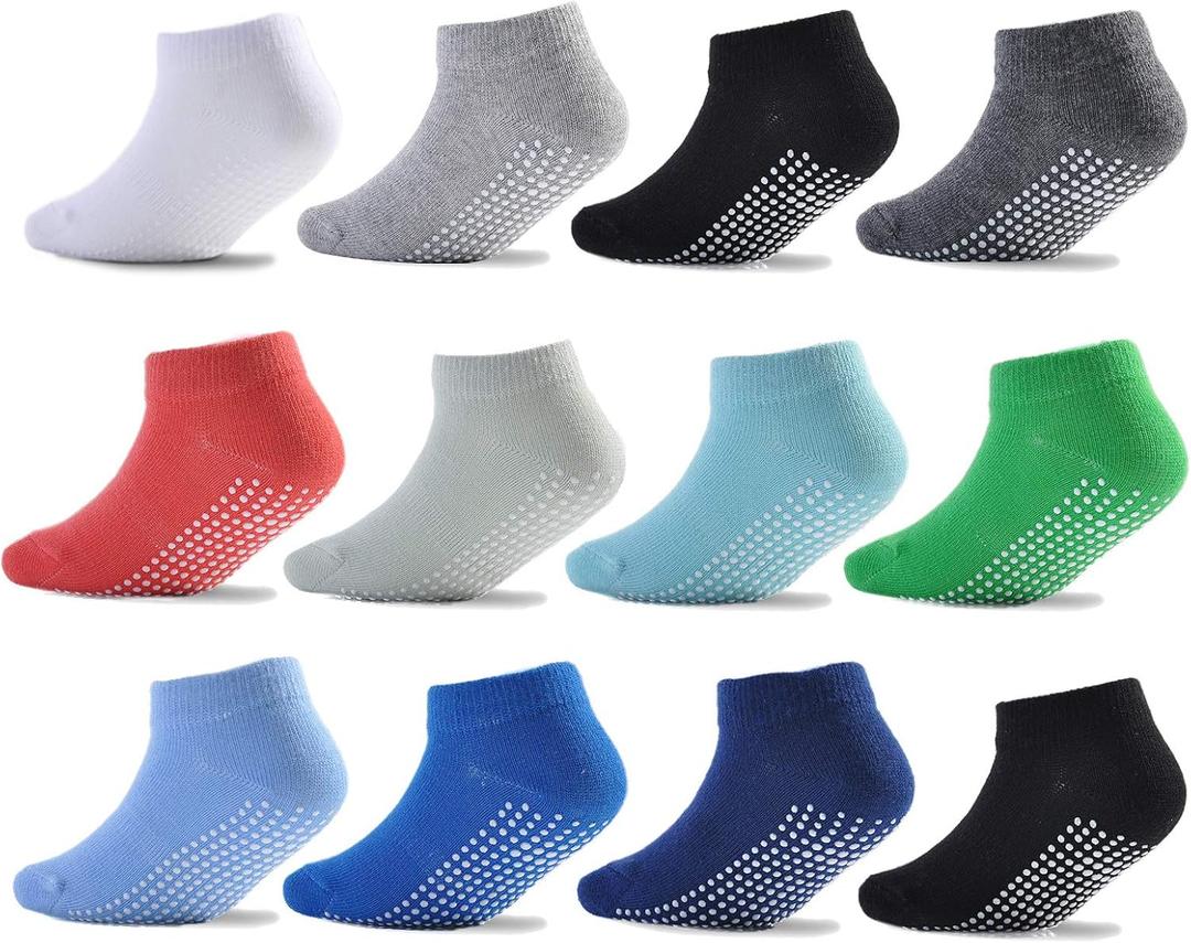 EPEIUS Baby Socks Low Cut Non-Slip Socks for Newborn Infants Toddlers Girls Boys Ankle Socks with Grips 12 Pairs (6-12 Months)