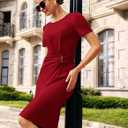 GRACE KARIN Work Dresses for Women 2026 Short Sleeve Sheath Business Midi Dress Wrap Bodycon Office Cocktail Outfits (Red, M)