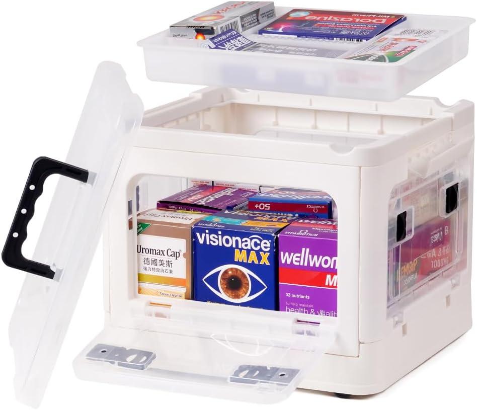 DOUKE 22qt Medicine Organizer Storage Box - Plastic First Aid Box Empty with Lid, Stackable Medical Container with Handle & Wheels, Sturdy BPA-Free Case with Tray for Medication & Supplies