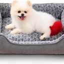 Dog Beds for Small Dogs, Soft Calming Pet Sofa Bed, Fully Washable and Durable, Rectangle Anti-Anxiety Pet Bed Couch with Anti-Slip Bottom, 20"x19", Grey