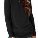 ATHMILE Long Sleeve Spring Shirts Women Plus Size Casual Crewneck Fitted Boat Neck Tops Womens Fall Outfits Fashion Clothing 2026 Black 2XL