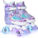 MammyGol Roller Skates for Girls Kids Boys, 4 Sizes Adjustable Quad Toddler Skates Indoor Outdoor Ages 3-8, Pink Blue Purple Green, Size S (10C-13C) 6⅞-⁷7⁸⅞