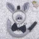 Grey Donkey Fancy Costume set Ears Headband Nose Tail Bow Tie Paws Tutu Skirt Animal Cosplay Outfit Theme Party (Gray)