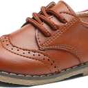 DADAWEN Toddler Boys Girls Dress Shoes Comfort Oxford Shoes Wedding Church Dress Shoes Lace Up School Uniform Loafer Flats (Toddler/Little Kid) (Brown), Size: 8 Toddler