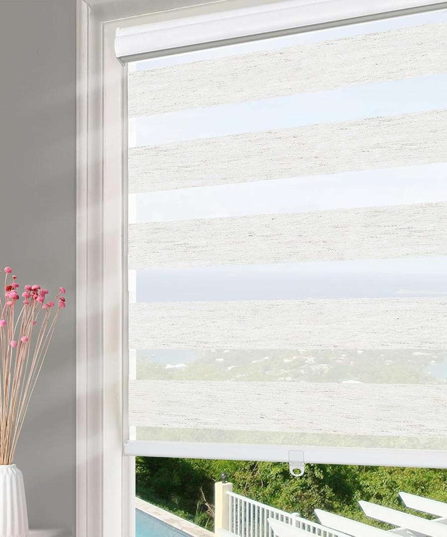 Cordless Window Shades Zebra Blinds Dual Layer Roller Sheer Shades Light Control for Windows and Home, 27" W x 72" H Faux Linen, Easy to Install