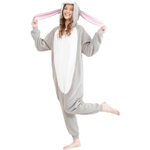 Halloween Costumes Adult Animal Onesie Pajamas One Piece Cartoon Sleepwear Cosplay Costume for Women (Large, Rabbit-1)