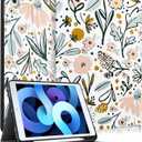 for iPad 9th/8th/7th Generation Case 10.2 Inch Girls Cute Women Folio Smart Cover Pencil Holder Flowers Floral Aesthetic Design Girly Teens Unique Cases for iPad 7/8/9 Gen A2602 A2270 A2197