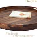 24 Inches Extra Large Round Black Walnut Wood Ottoman Tray with Handles, Serve Tea, Coffee or Breakfast in Bed, Classic Circular Wooden Decorative Serving Tray