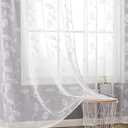 BGment White Sheer Curtains 84 Inches Long 2 Panels - Embroidered Leaf Pattern Semi Sheer Curtains Light Filtering Grommet Window Drapes for Living Room, Each Panel 52 x 84 Inch