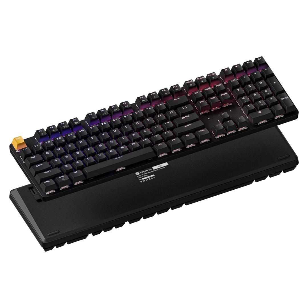 Keychron KJ5 Wireless Custom Mechanical Keyboard, 2.4 GHz Bluetooth QMK Full-Size Layout RGB, Hot-swappable Red Switch Compatible with Mac Windows Linux, 3750mAh Fast Charge Battery for Gaming - Black