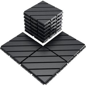 VANCASTLE 9 Pack Interlocking Deck Tiles, 12"x12" Patio Pavers, Heavy Duty Plastic Outdoor Flooring with Drainage, Waterproof Non-Slip Snap-Together Tiles for Balcony, Poolside, Garage, Dark Grey