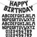 [85 PCS] 16" Black Letter Number Balloons, Happy Birthday & 2 Sets of A-Z 0-9, Foil Mylar Aluminum Hanging Alphabet for Graduation New Year eve Birthday Party Decorations