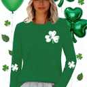 St Patricks Day Shirt for Women Lucky Shamrock T-Shirt Long Sleeve Irish Clover Heart Tee Top (XL)